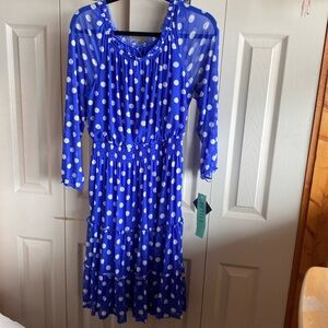 Kate & Lily NWT Long Sleeve Lined Polka Doted Tiered  Midi Dress size 14p